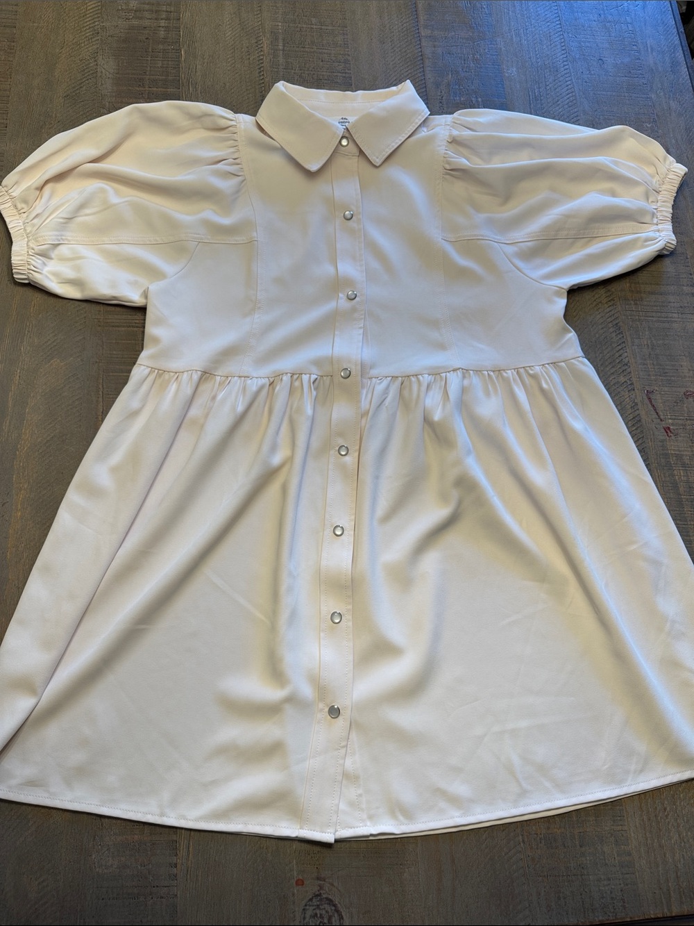 entro Cream Button-Up Puff Sleeve Mini Dress